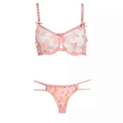 Ensemble de lingerie soutien-gorge & string pour femmes conçu avec des papillons chic