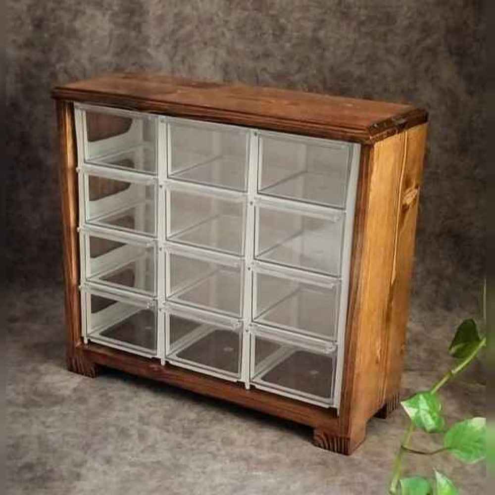 Boîte en bois élégante – Solution de rangement stylée avec 12 tiroirs en plastique