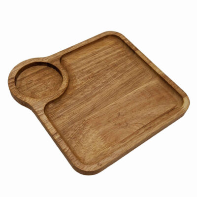 Plateau en bois à deux compartiments avec porte-tasse – Modèle Square