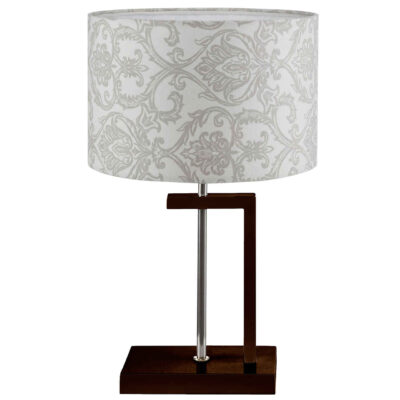 Lampe de table en bois avec motif floral et abat-jour en tissu