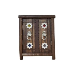 Porte-clés mural en bois persan fait main avec style traditionnel et 3 crochets & miroir