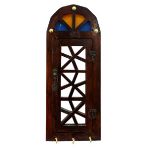 Porte-clés mural en bois persan fait main avec design porte ancienne traditionnelle