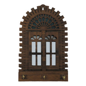 Porte-clés mural en bois persan fait main avec design fenêtre traditionnel
