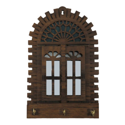 Porte-clés mural en bois persan fait main avec design fenêtre traditionnel