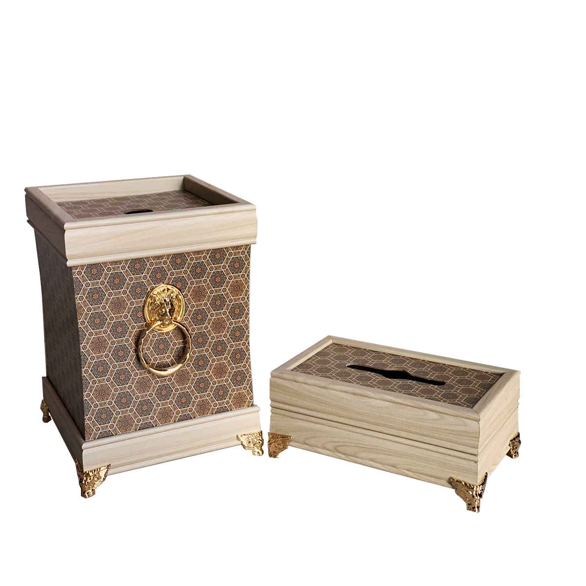 Ensemble corbeille et boîte à mouchoirs en bois – Modèle Rana