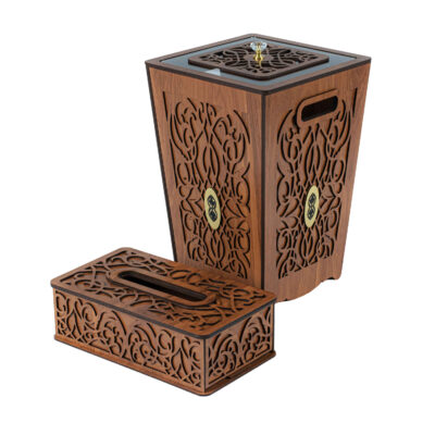 Ensemble corbeille et boîte à mouchoirs en bois – Design traditionnel