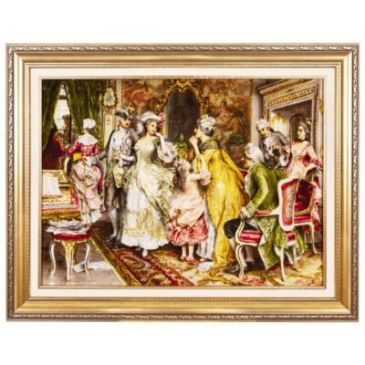 Tapis persan figuratif noué à la main de Tabriz représentant L’attente d’Arturo Ricci