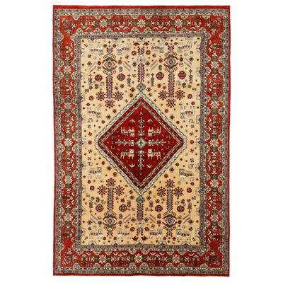 Tapis persan authentique en laine noué à la main à Fars Médaillon rouge