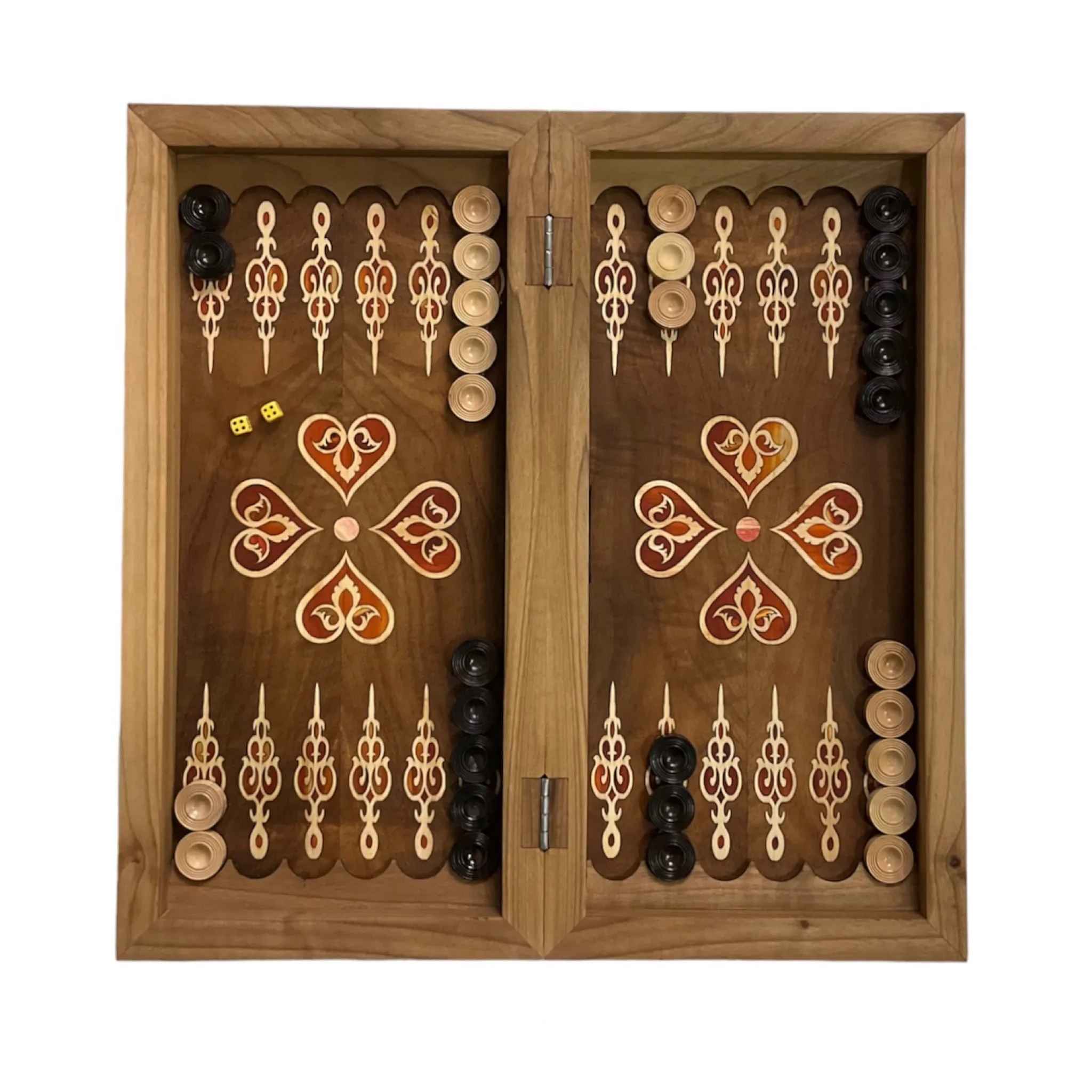 Plateau de Backgammon et d’Échecs Fait Main en Bois de Noyer Pichak