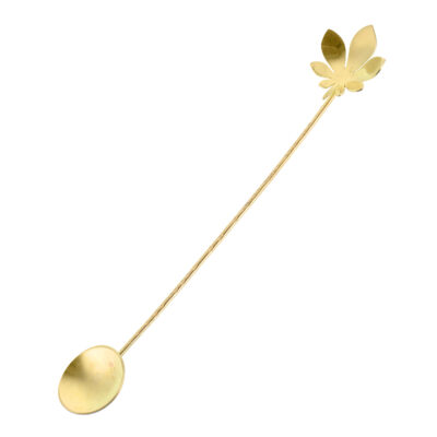 Cuillère à Bar en Laiton avec Design Artisanat de Feuilles – Set de 3 Pièces