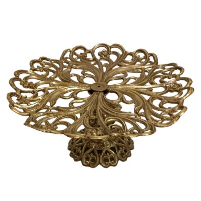 Présentoir de Service en Laiton Motif Floral Traditionnel pour Douceurs