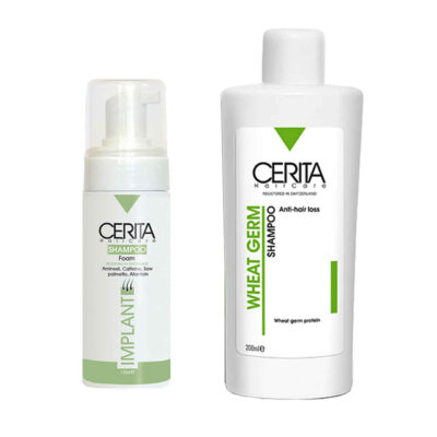 Pack mousse pour implants et shampooing au germe de blé Cerita – Traitement efficace contre la chute des cheveux