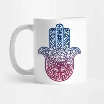 Tasse à Café en Céramique Islamique – Motif Œil et Main Hamsa