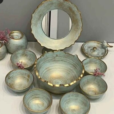 Élégant ensemble Haft-Seen en céramique avec miroir – Pour le Nouvel An persan