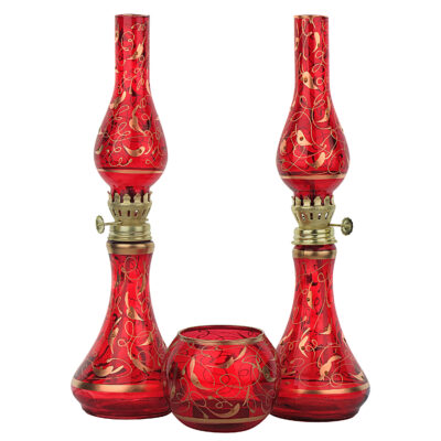 Ensemble de lampe à huile en verre avec bougeoir – design vintage