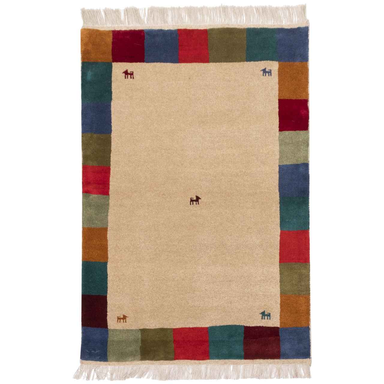 Tapis Gabbeh en laine persane véritable tissé à la main Bordé