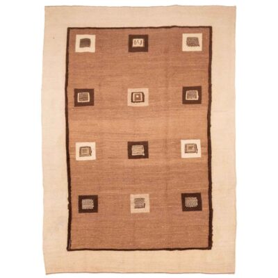 Tapis Kilim en laine persane authentique tissé à la main en Fars Marron