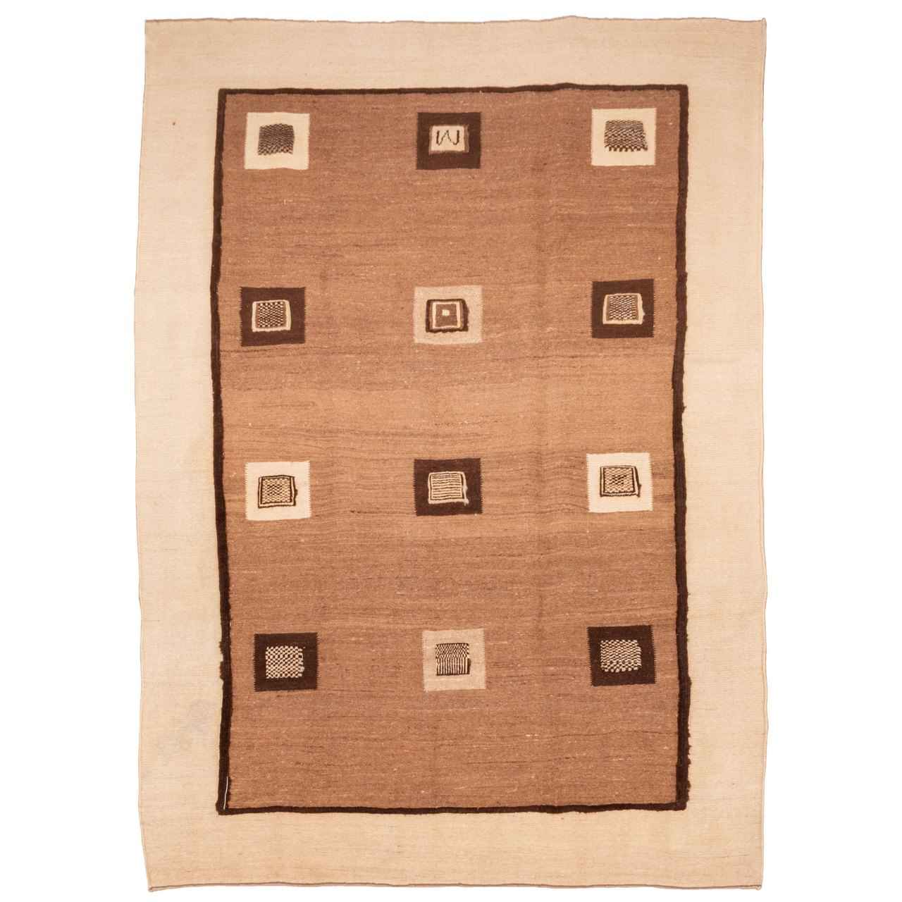 Tapis Kilim en laine persane authentique tissé à la main en Fars Marron