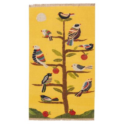 Tapis Kilim en laine persane authentique tissé à la main à Kerman Oiseau