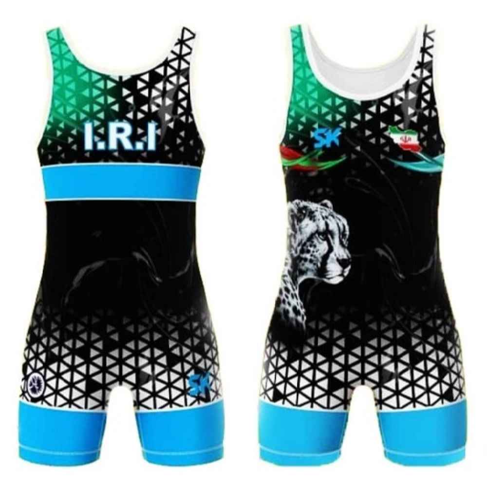 Singlet de Lutte Sans Manches pour Hommes Iranien Modèle Blue Leopard