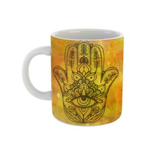 Tasse à Café en Céramique Islamique – Motif Hamsa Élégant