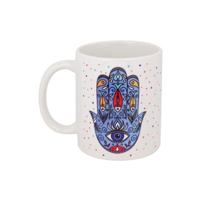 Tasse à Café en Céramique Islamique – Motif Main de Fatima Hamsa