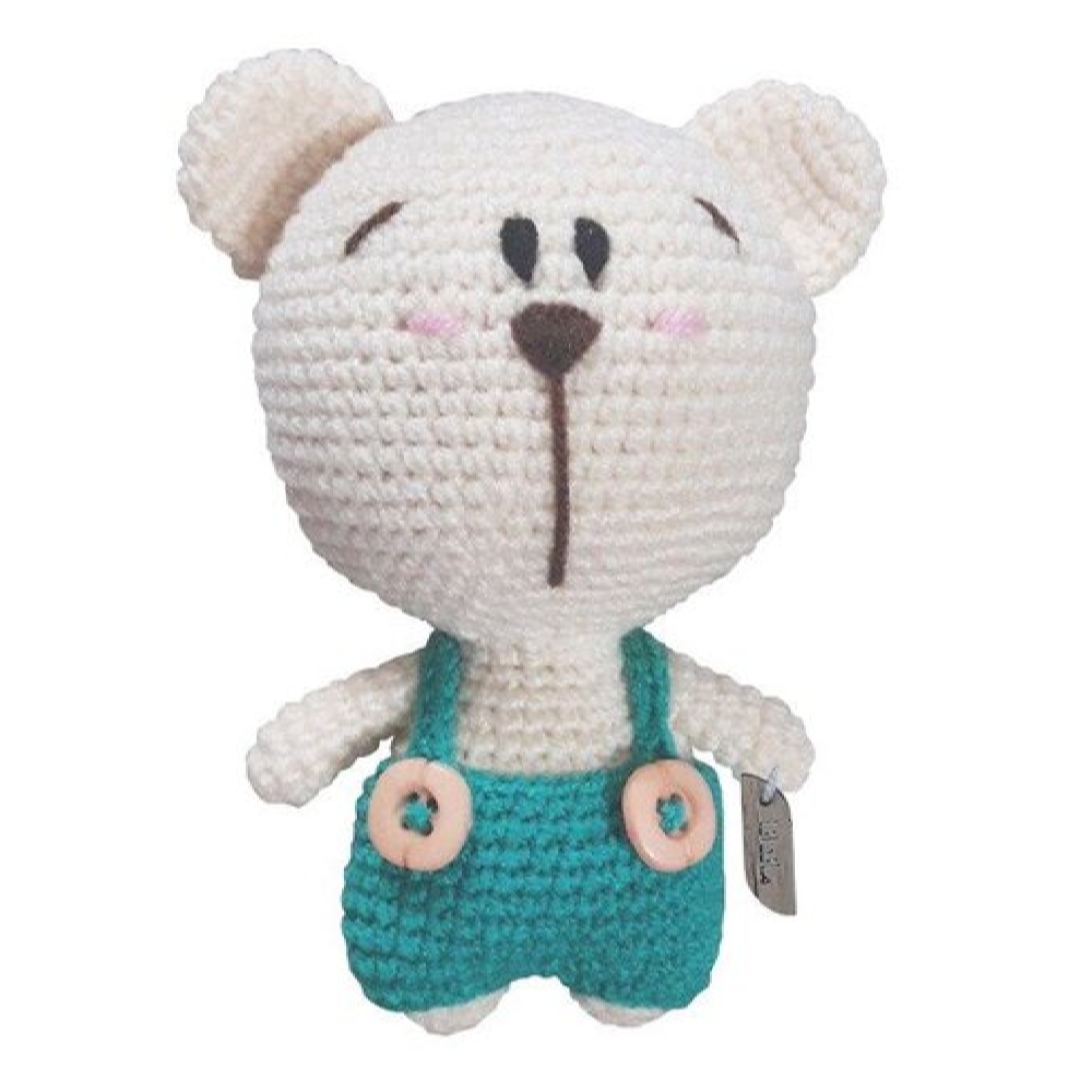 Amigurumi Ours en Peluche Fait Main – Blanc et Turquoise | Doux et Coloré