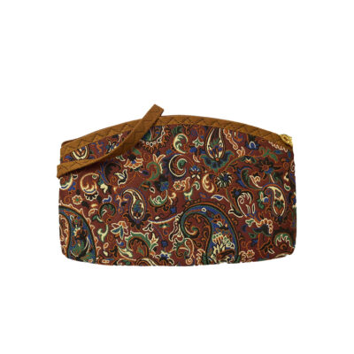 Trousse de maquillage persane en tissu Termeh marron à motif cachemire pour femme