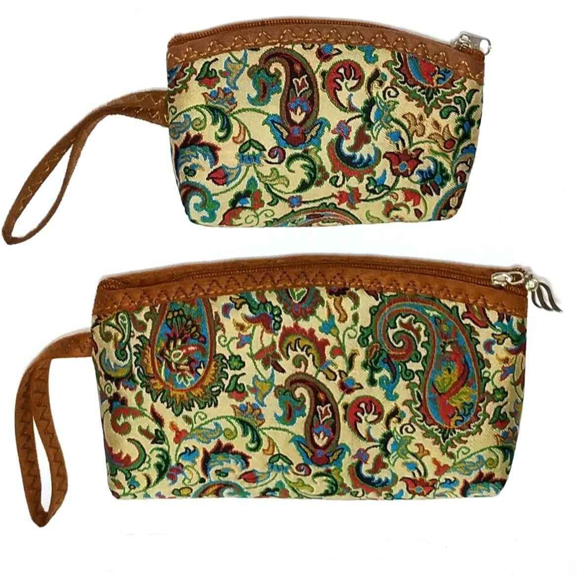 Trousse de maquillage persane en tissu Termeh à motif cachemire pour transporter des cosmétiques