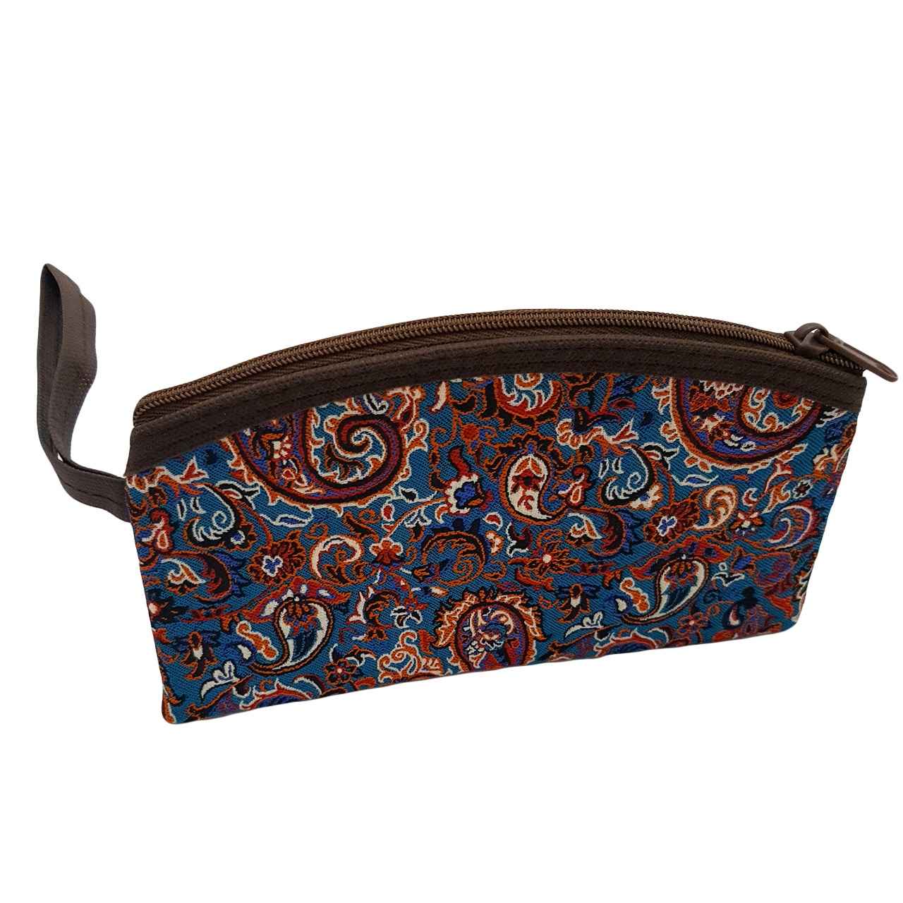 Trousse de maquillage persane en tissu Termeh à motif cachemire avec poignée pour cosmétiques