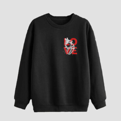 Sweat-shirt homme col rond en coton noir Love Design