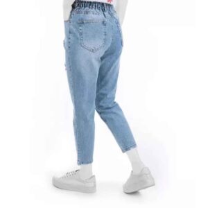 Jeans Mom Taille Élastique avec Design Déchiré – Style Mode