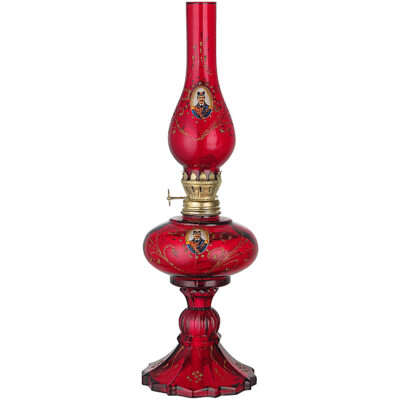 Lampe à huile persane en verre – motif Shah Abbasi