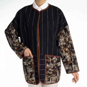 Persian Manto Black & Brown with Front Pockets for Women