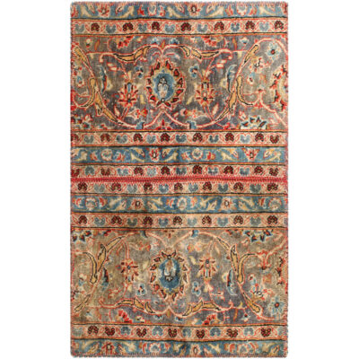 Tapis patchwork noué à la main persan vintage Kashan vert