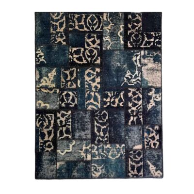 Tapis patchwork noué à la main persan vintage Bleu marine