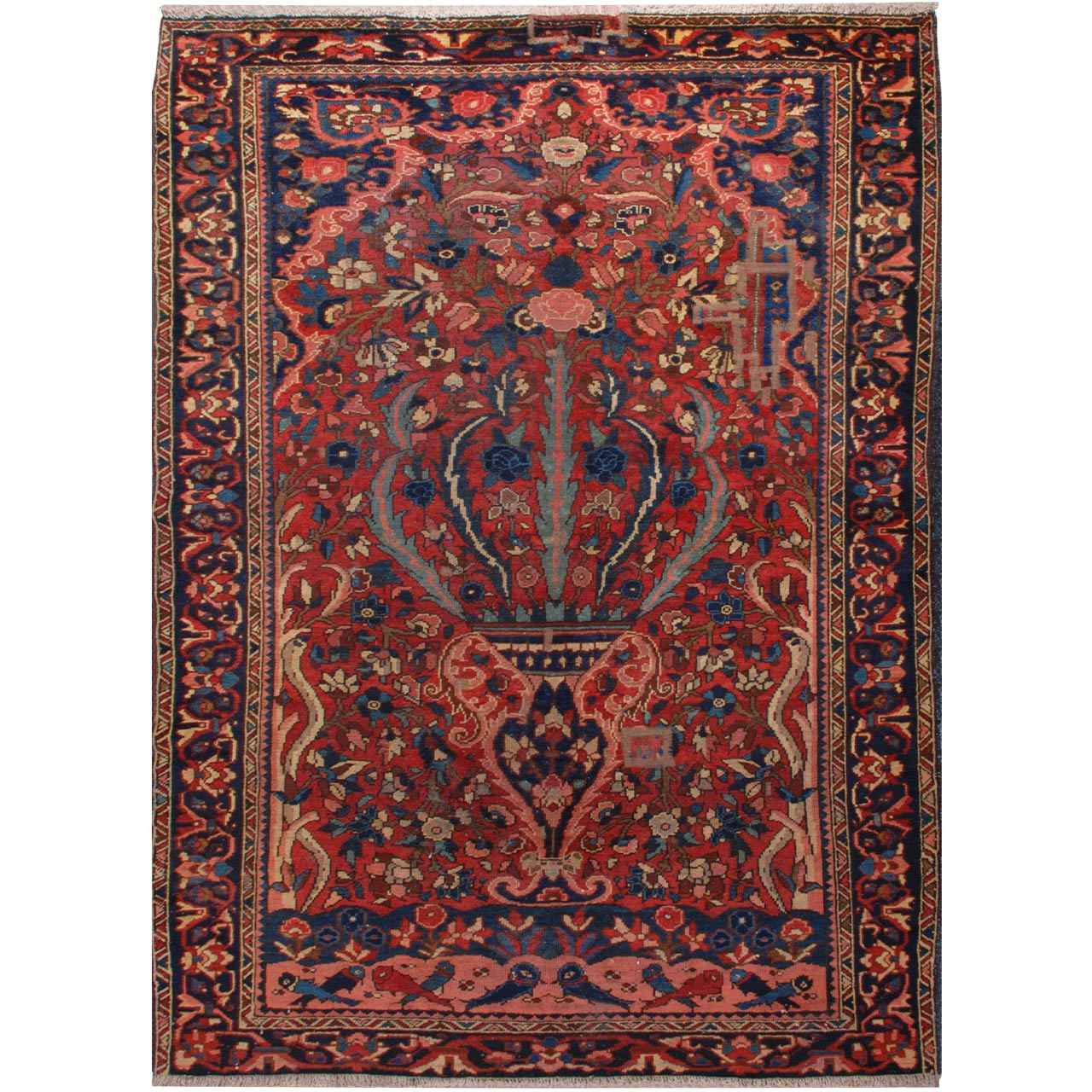 Tapis patchwork noué à la main persan vintage Heriz rouge