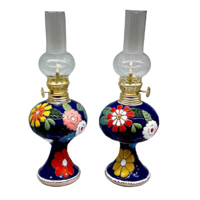 Lampe à huile persane en poterie – émaillage floral artistique