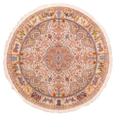 Tapis persan avec soie noué à la main à Tabriz Lachak Toranj crème