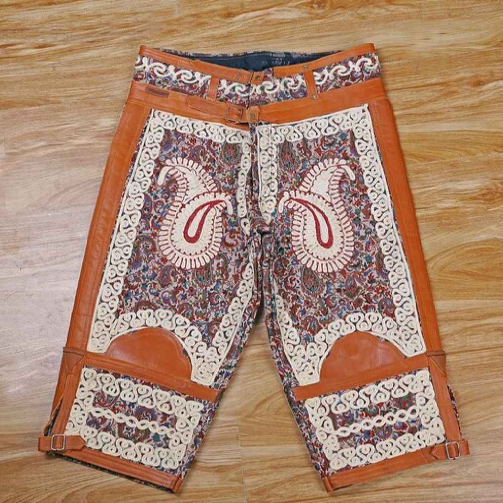 Pantalon Athlétique Zoorkhaneh Persan 3/4 avec Tissu Termeh et Cuir