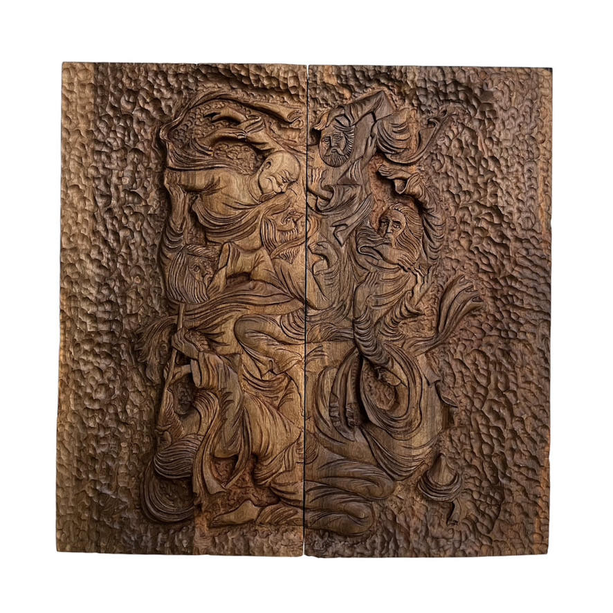 Plateau de Backgammon Inspiré par Rumi en Bois Sculpté à la Main