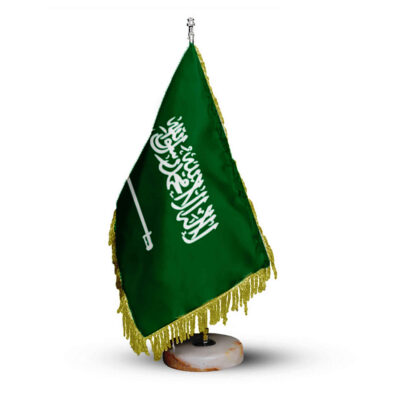Drapeau de Bureau et de Table de l’Arabie Saoudite avec Base en Pierre