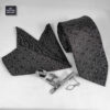 Ensemble Cravate, Pochette & Boutons de Manchette pour Homme - Noir de Luxe