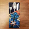 Pochette à couverts en velours avec motif floral - Mise de table élégante