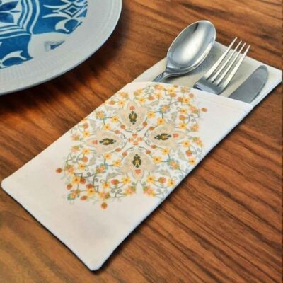 Pochette à couverts en velours – Mise de table chic avec motif géométrique
