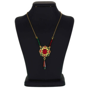 Collier en Laiton Thème Traditionnel Persan pour Femmes avec Agate Rouge et Verte