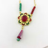 Collier en Laiton Thème Traditionnel Persan pour Femmes avec Agate Rouge et Verte