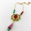 Collier en Laiton Thème Traditionnel Persan pour Femmes avec Agate Rouge et Verte