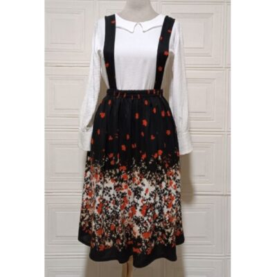 Jupe pour femmes avec bretelles à motif floral noir