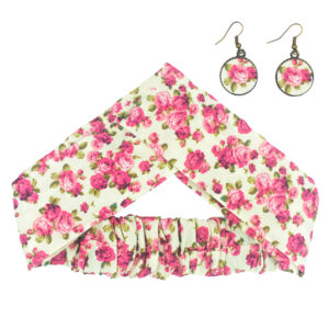 Ensemble Bandeau Croisé Torsadé & Boucles d’Oreilles Crème & Rose pour Femme